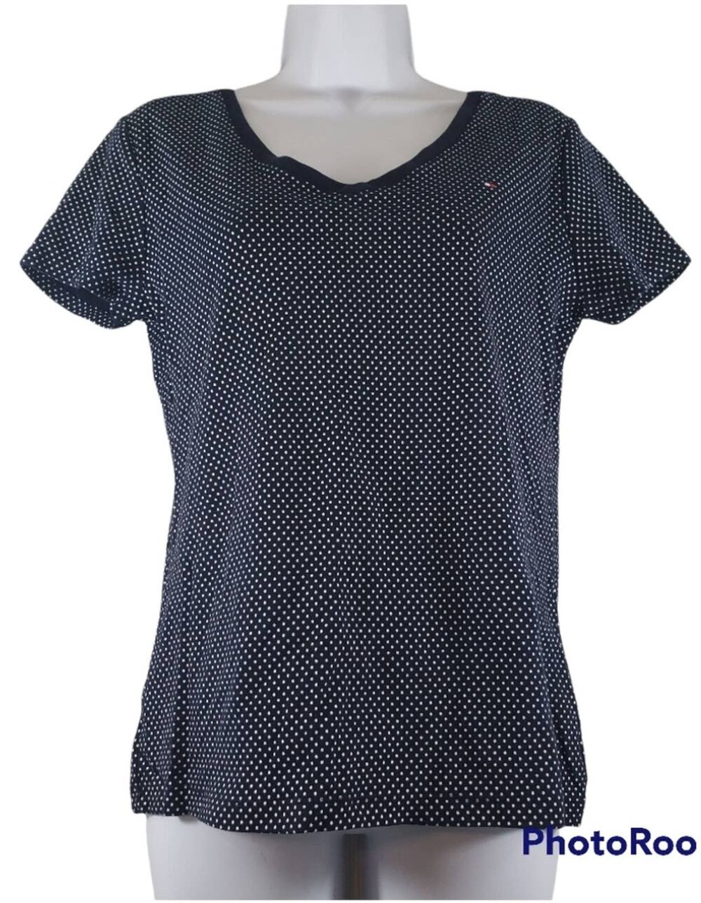 Tommy Hilfiger Short Sleeve Black and White Polka Dotted Top Size Medium